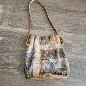 Jane Yoo Wearable Art Bohemian Tan Leather Shoulder Bag